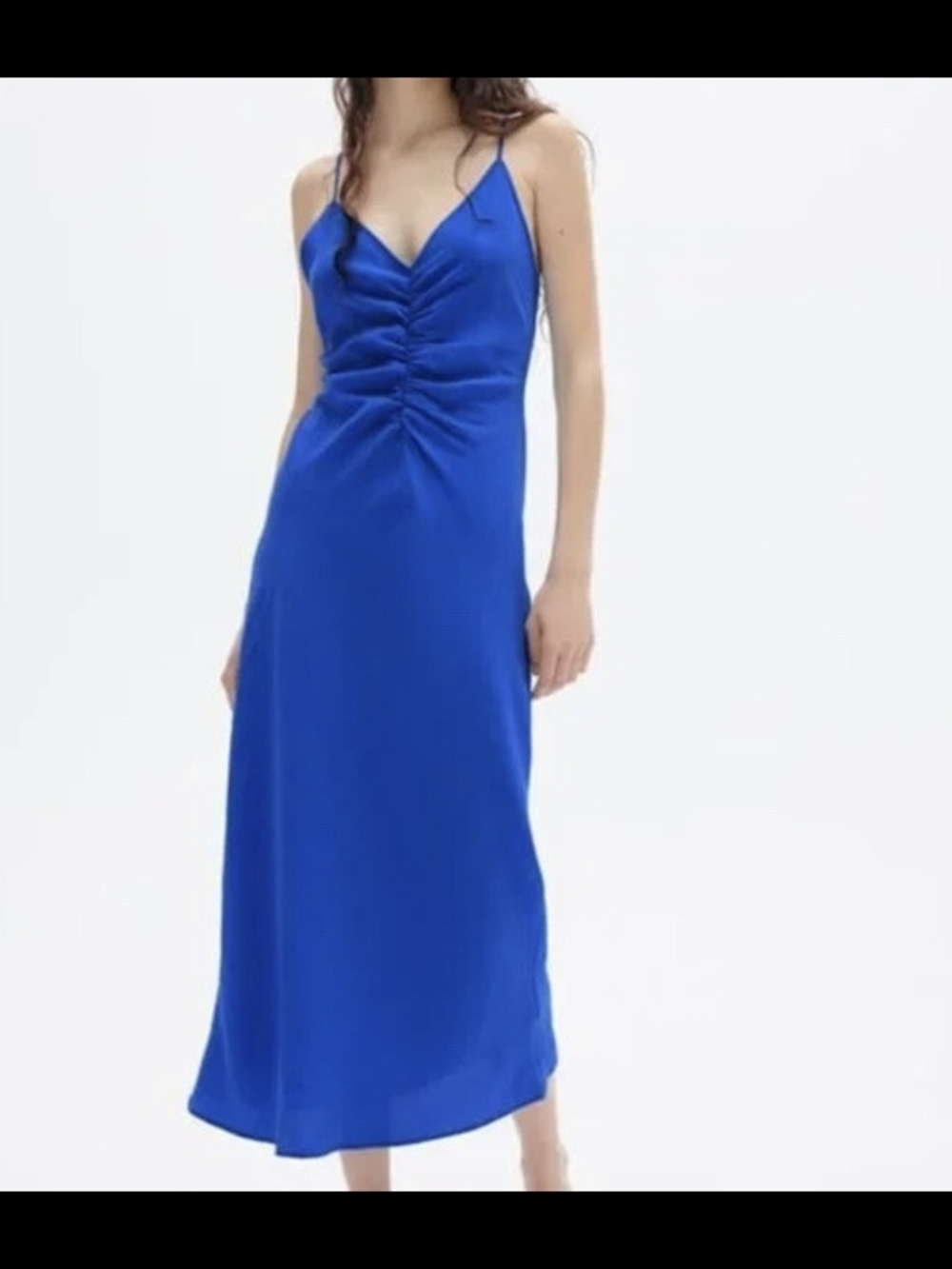 Zara Cobalt Blue Ruched Slip Midi Dress Size Medium